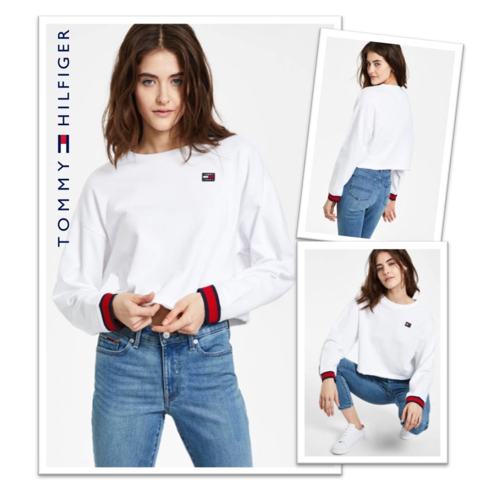 TOMMY HILFIGER SPORT Oversized Cropped Sweatshirt - White/stripes, Size S - Picture 13 of 14